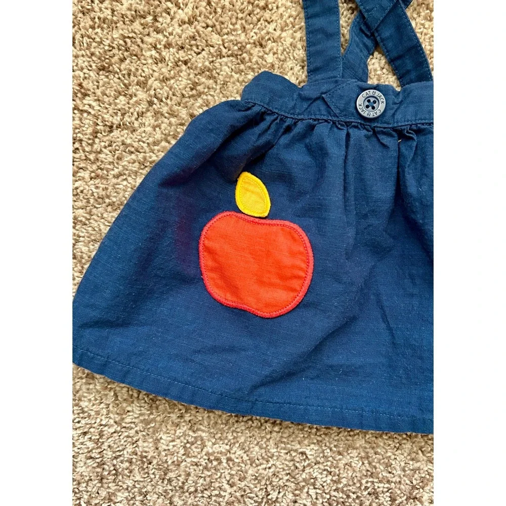 Cat & Jack‎ Baby Girl Farm Bodysuit and Apple Suspender Skirt Set 18M Navy Cream